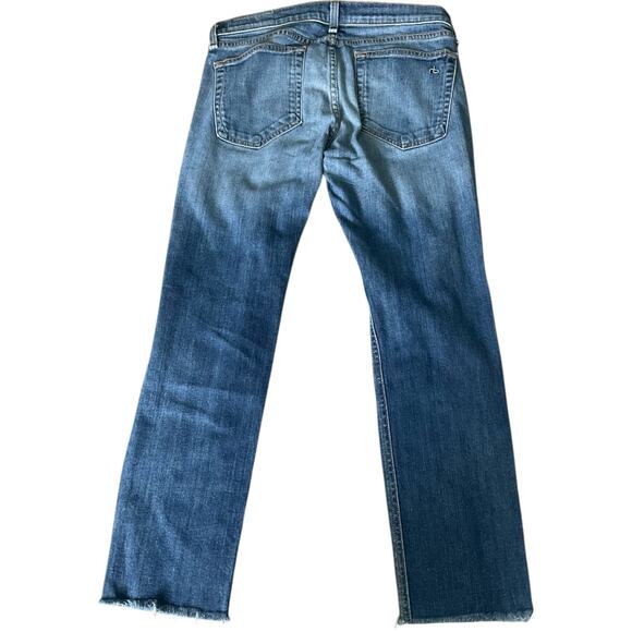 EUC Rag & Bone Dre Low Rise Crop Slim Boyfriend Jeans Raw Hem Blue Denim Size 26 - Picture 5 of 9